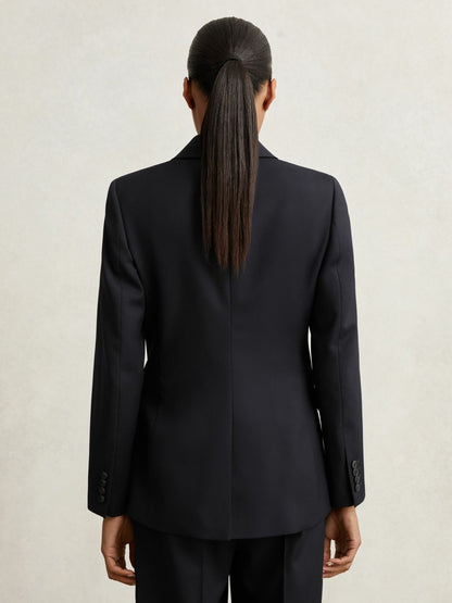 Petite Wool Blend Double Breasted Suit Blazer in Navy Women | Reiss