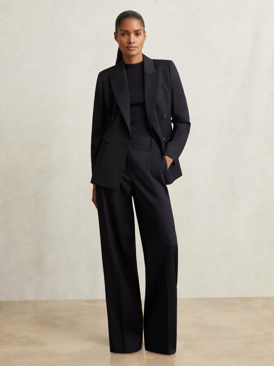 Petite Wool Blend Double Breasted Suit Blazer in Navy Women | Reiss