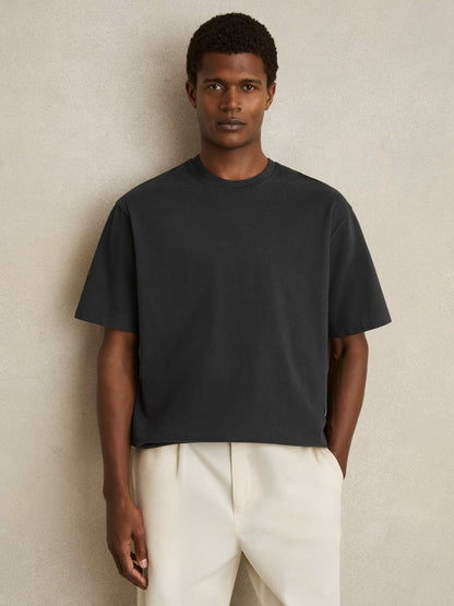 Cotton Garment-Dyed Oversize T-Shirt in Washed Black Men | Reiss