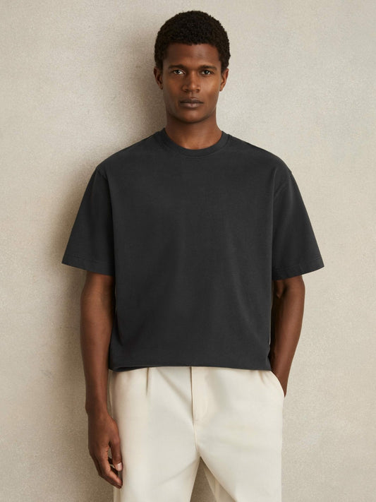 Cotton Garment-Dyed Oversize T-Shirt in Washed Black Men | Reiss