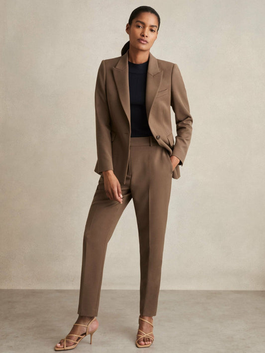 Petite Slim Fit Suit Trousers in Mink Neutral Women | Reiss
