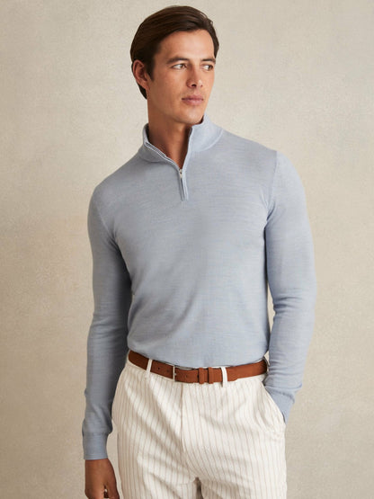 Merino Wool Half-Zip Jumper in Soft Blue Men | Reiss