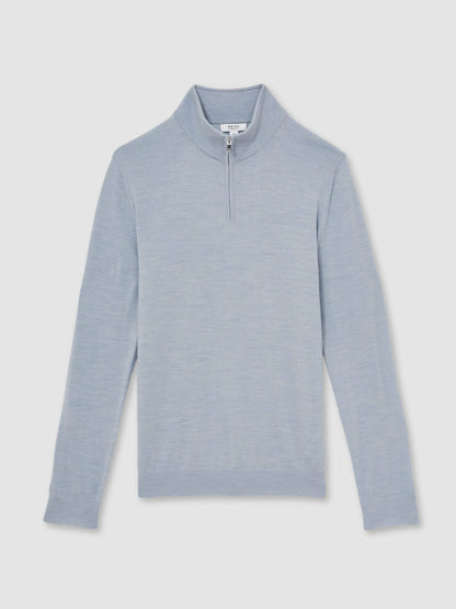 Merino Wool Half-Zip Jumper in Soft Blue Men | Reiss