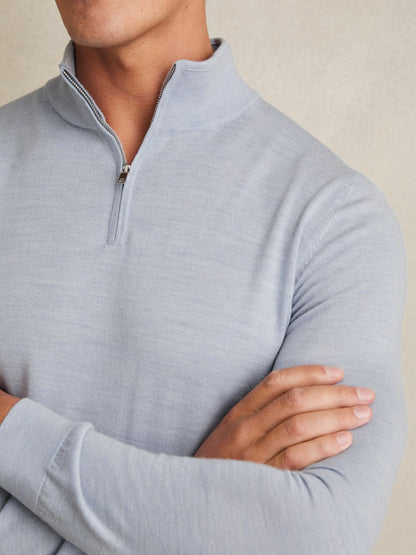 Merino Wool Half-Zip Jumper in Soft Blue Men | Reiss