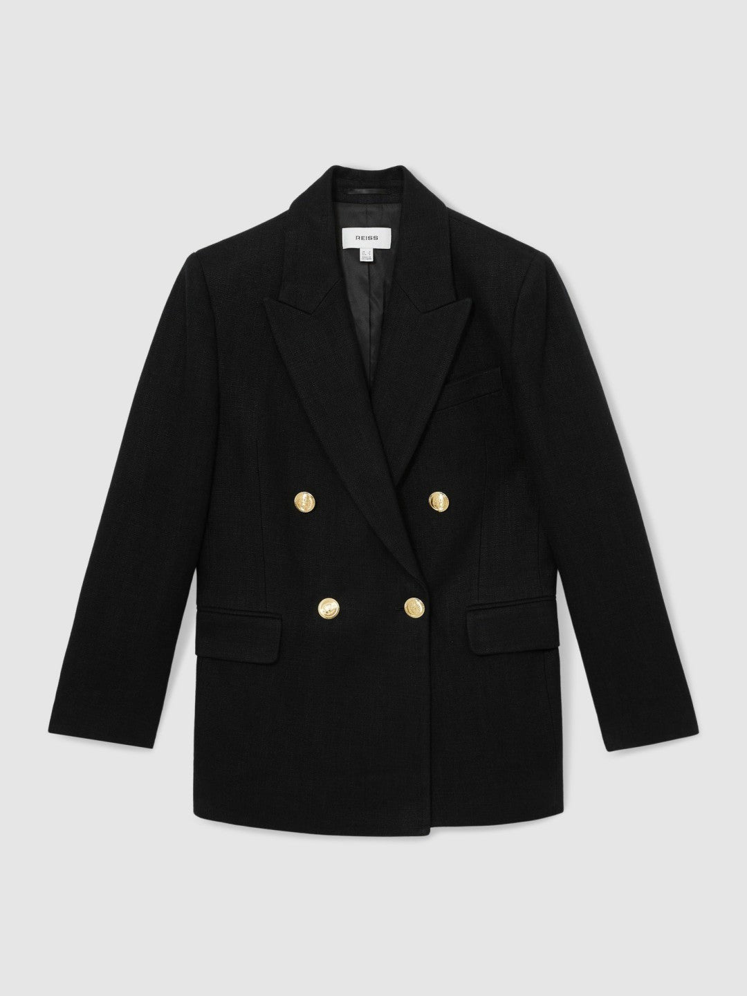 Petite Oversized Double-Breasted Blazer Linen-Blend in Black Women | Reiss