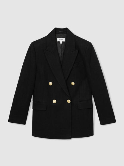 Petite Oversized Double-Breasted Blazer Linen-Blend in Black Women | Reiss