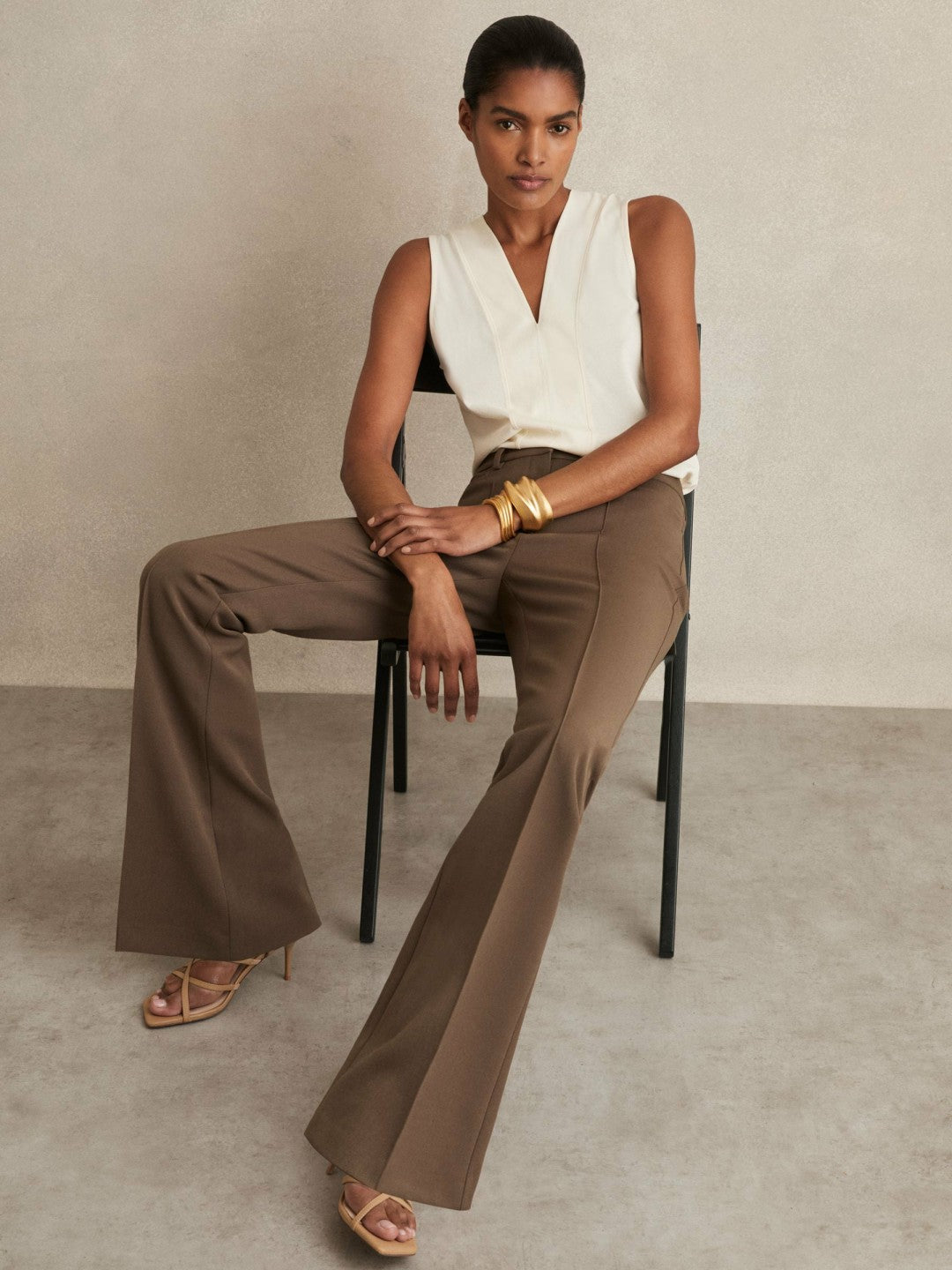 Flared Suit Trousers in Mink Neutral Women | Reiss