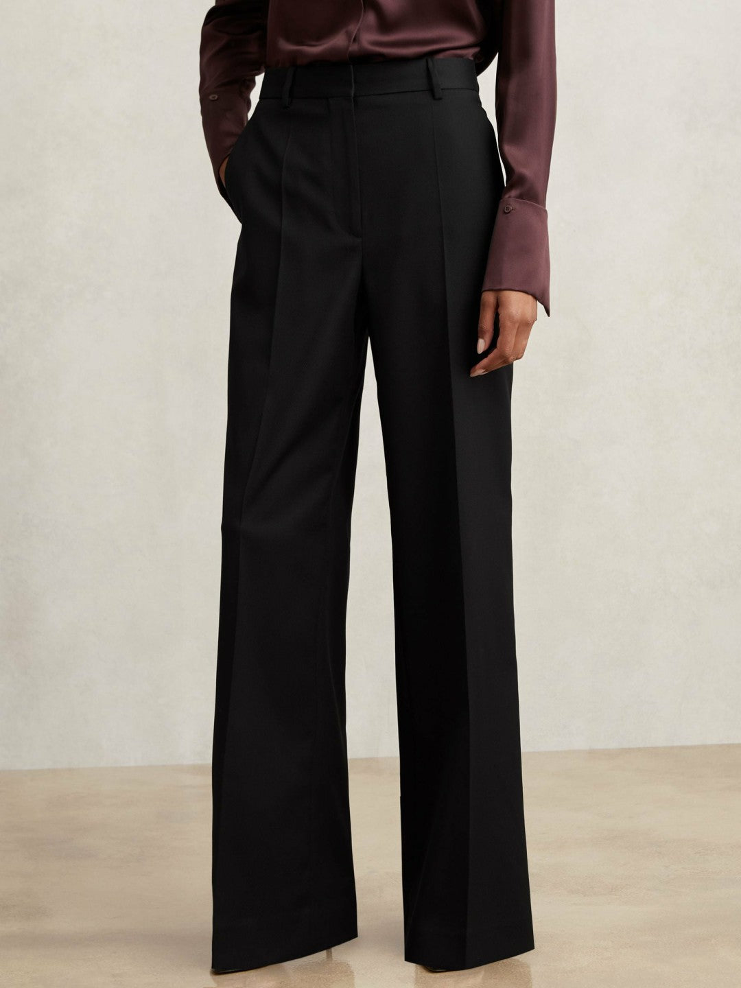Petite Wool-Blend Wide-Leg Suit Trousers in Black Women | Reiss