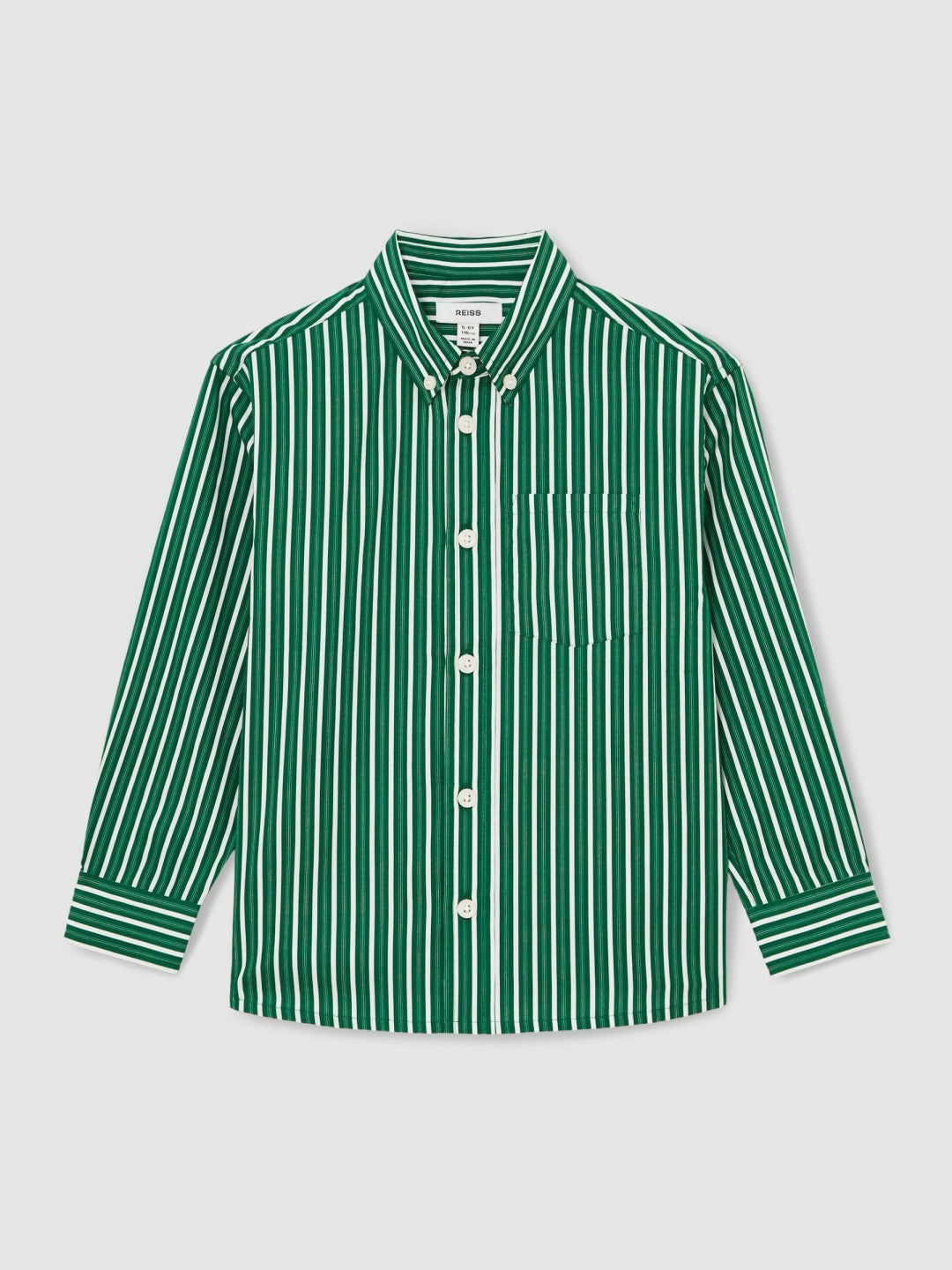 3-9 yrs Cotton-Poplin Striped Oversize Shirt in Green/White Children & Baby | Reiss