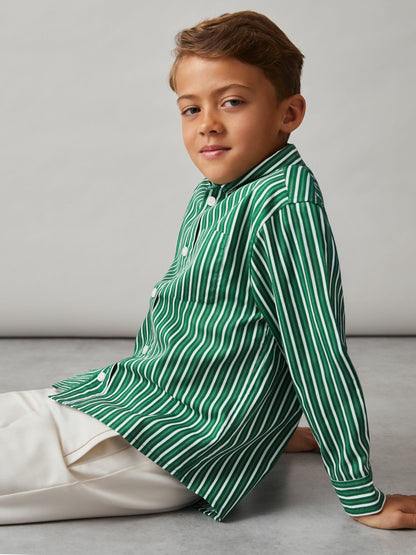 3-9 yrs Cotton-Poplin Striped Oversize Shirt in Green/White Children & Baby | Reiss