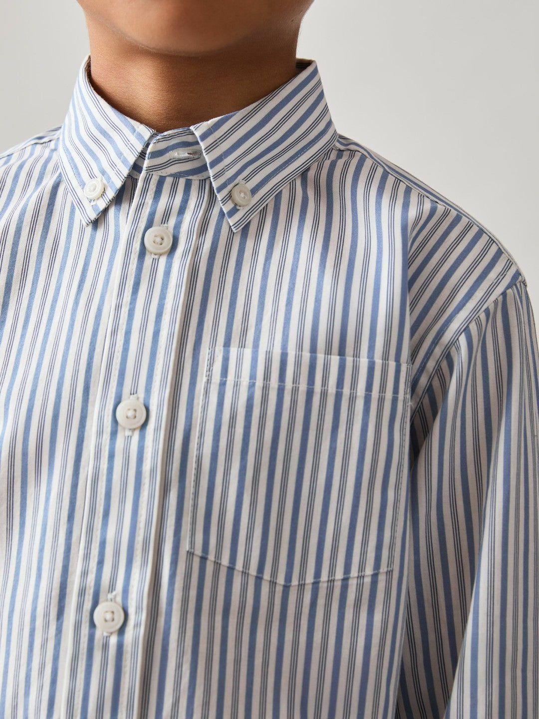 9-13 yrs Cotton-Poplin Striped Oversize Shirt in Blue/White Children & Baby | Reiss