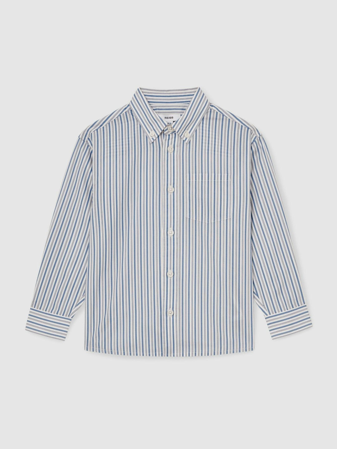 9-13 yrs Cotton-Poplin Striped Oversize Shirt in Blue/White Children & Baby | Reiss