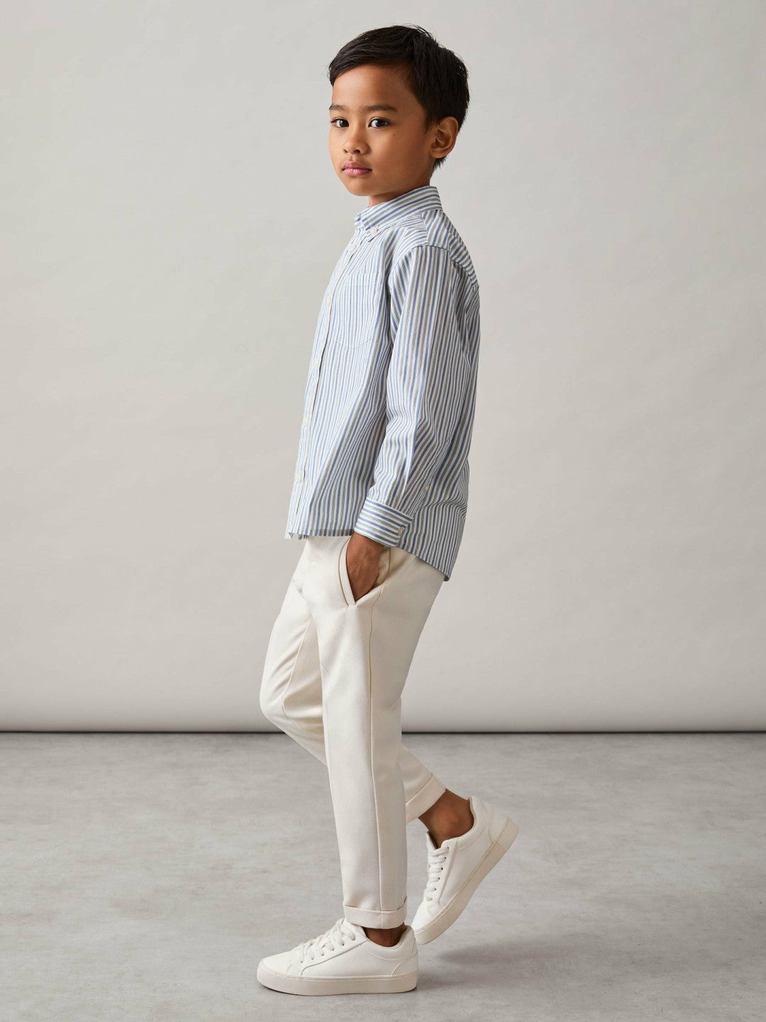 9-13 yrs Cotton-Poplin Striped Oversize Shirt in Blue/White Children & Baby | Reiss