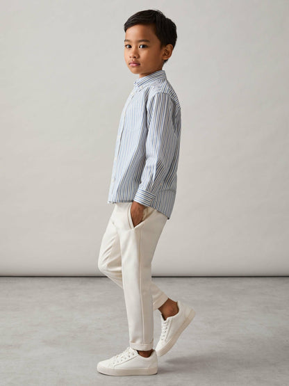 9-13 yrs Cotton-Poplin Striped Oversize Shirt in Blue/White Children & Baby | Reiss