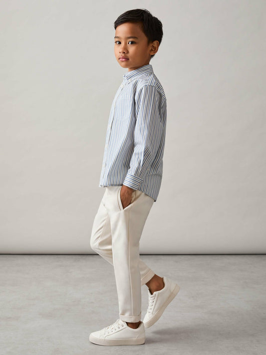 3-9 yrs Cotton-Poplin Striped Oversize Shirt in Blue/White Children & Baby | Reiss