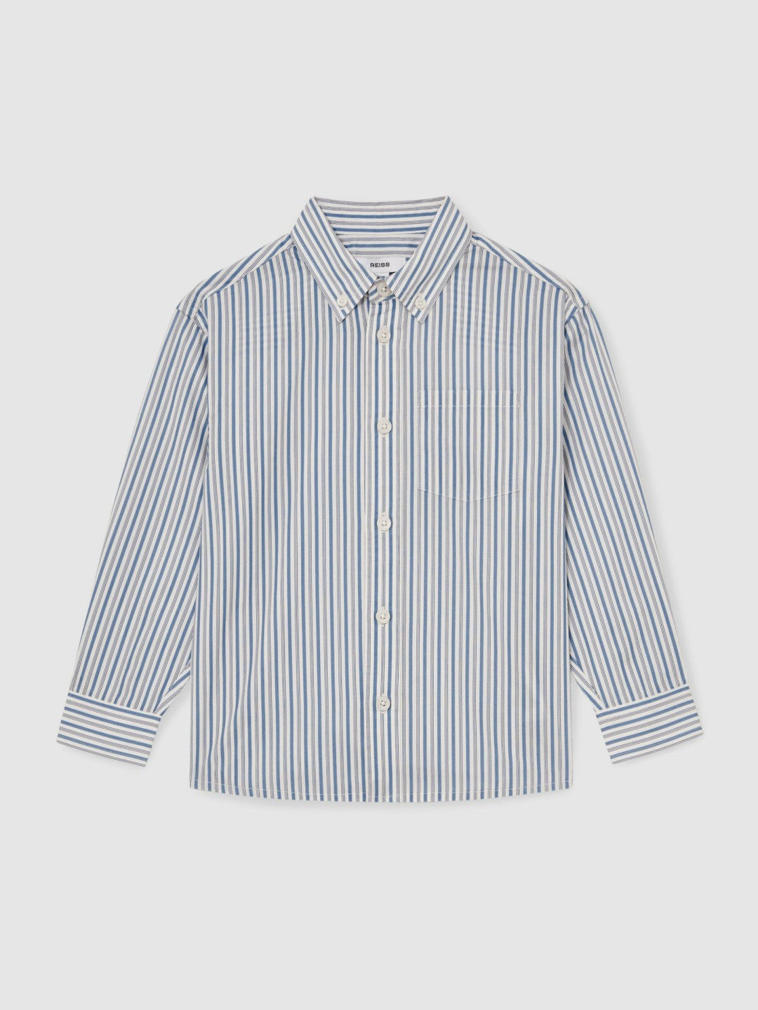 3-9 yrs Cotton-Poplin Striped Oversize Shirt in Blue/White Children & Baby | Reiss