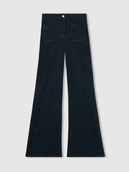 Petite Patch-Pocket Flared Jeans in Dark Blue Women | Reiss