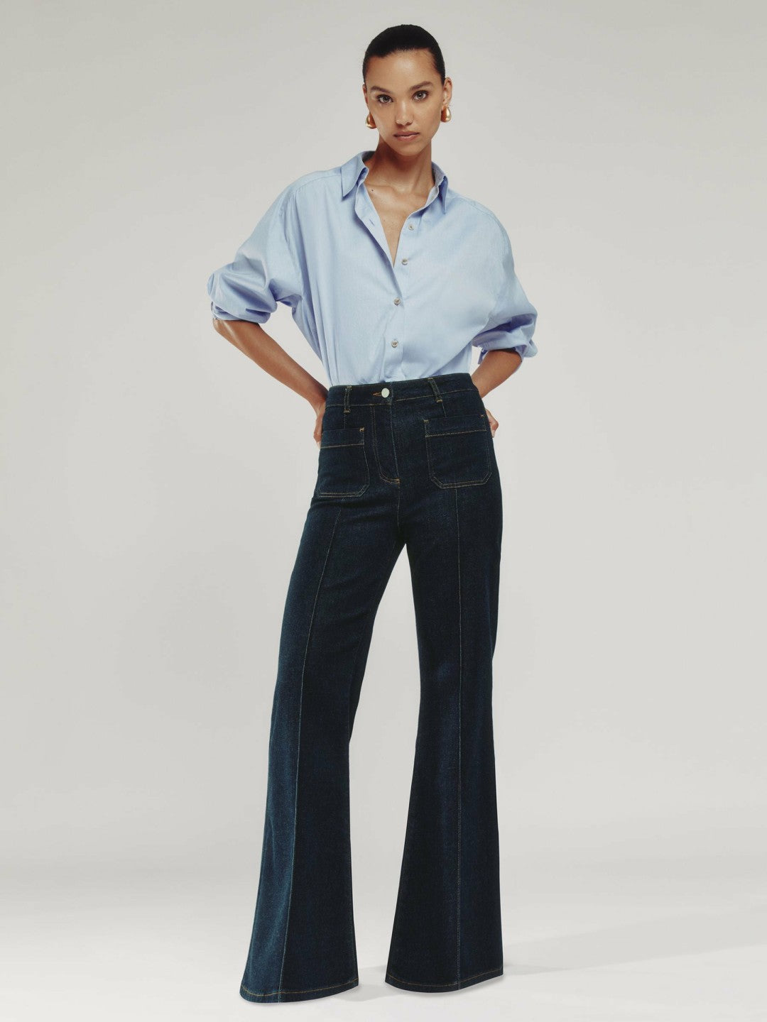 Petite Patch-Pocket Flared Jeans in Dark Blue Women | Reiss