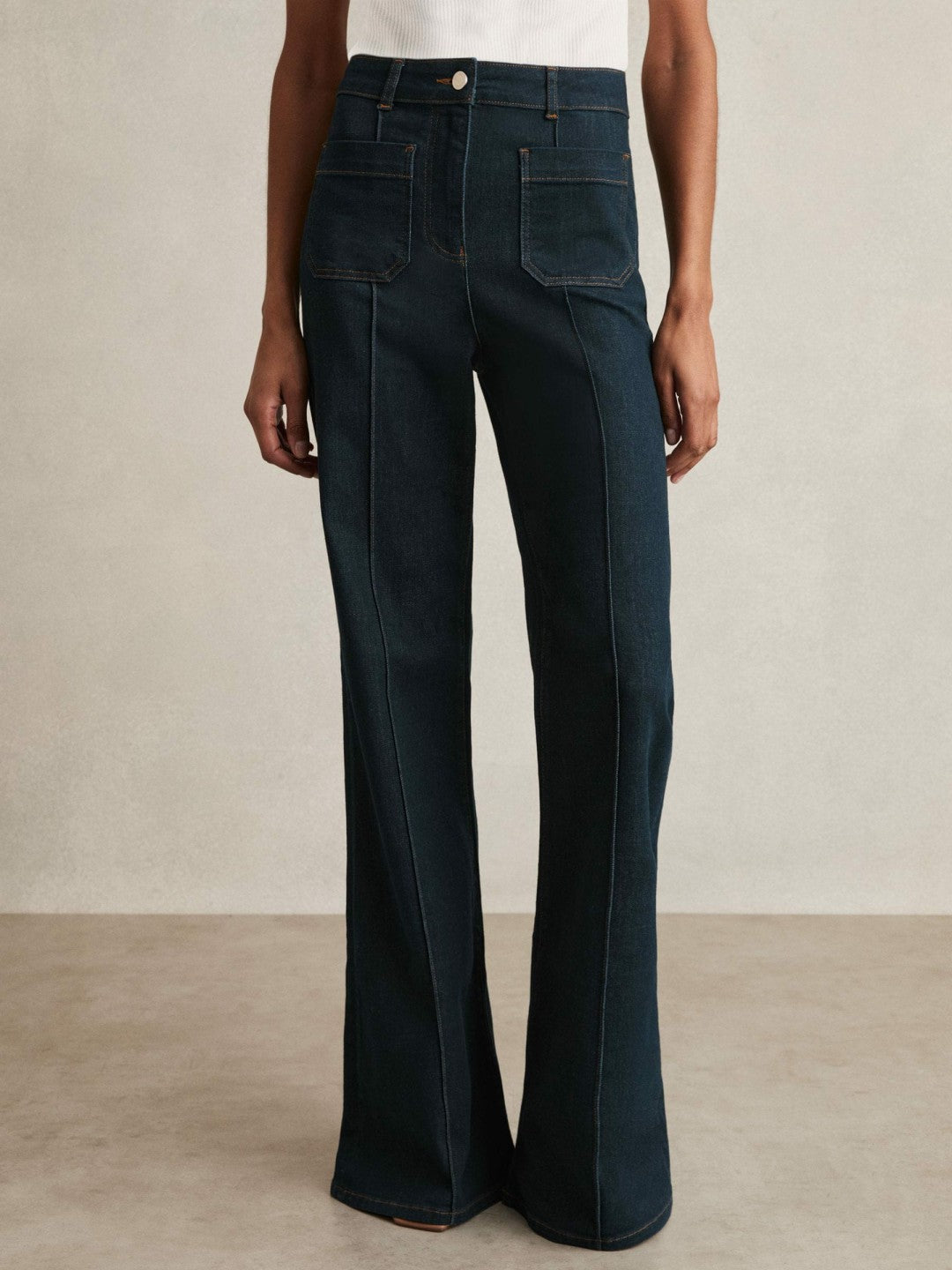 Petite Patch-Pocket Flared Jeans in Dark Blue Women | Reiss
