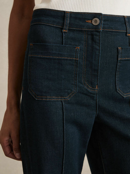 Petite Patch-Pocket Flared Jeans in Dark Blue Women | Reiss