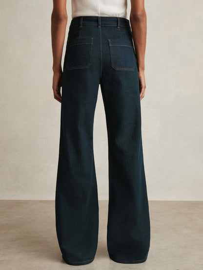 Petite Patch-Pocket Flared Jeans in Dark Blue Women | Reiss