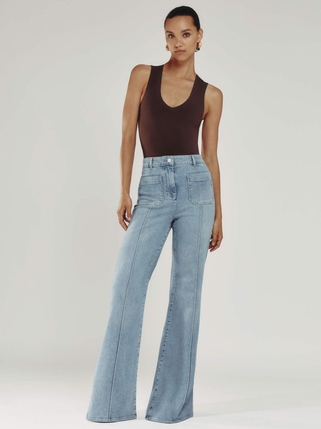 Petite Patch-Pocket Flared Jeans in Light Blue Women | Reiss