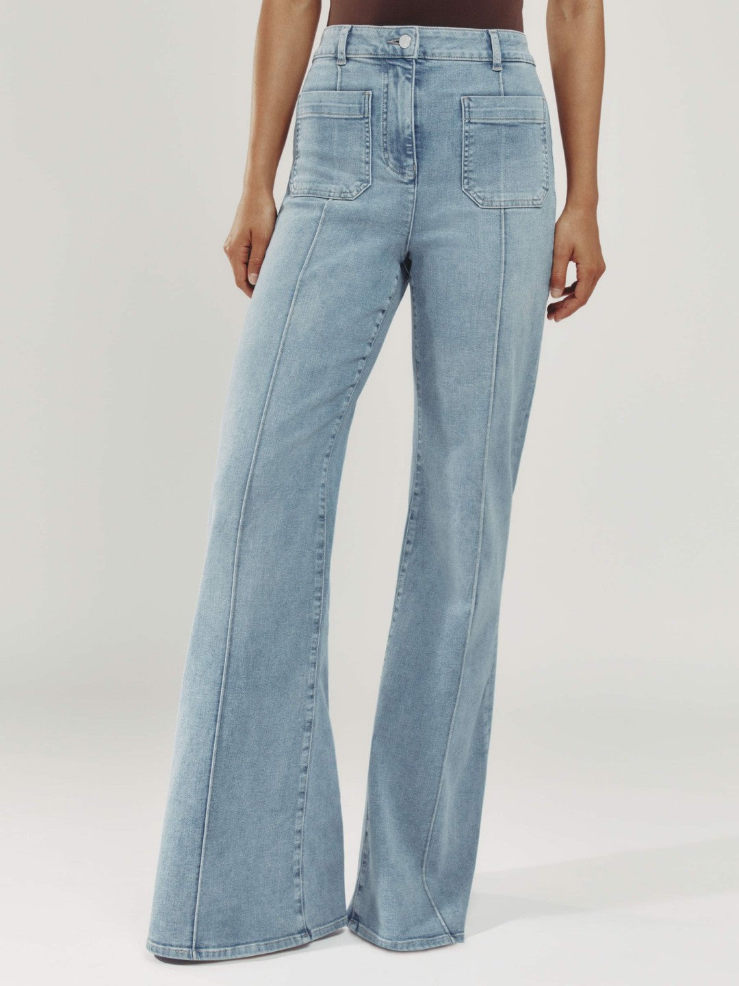 Petite Patch-Pocket Flared Jeans in Light Blue Women | Reiss