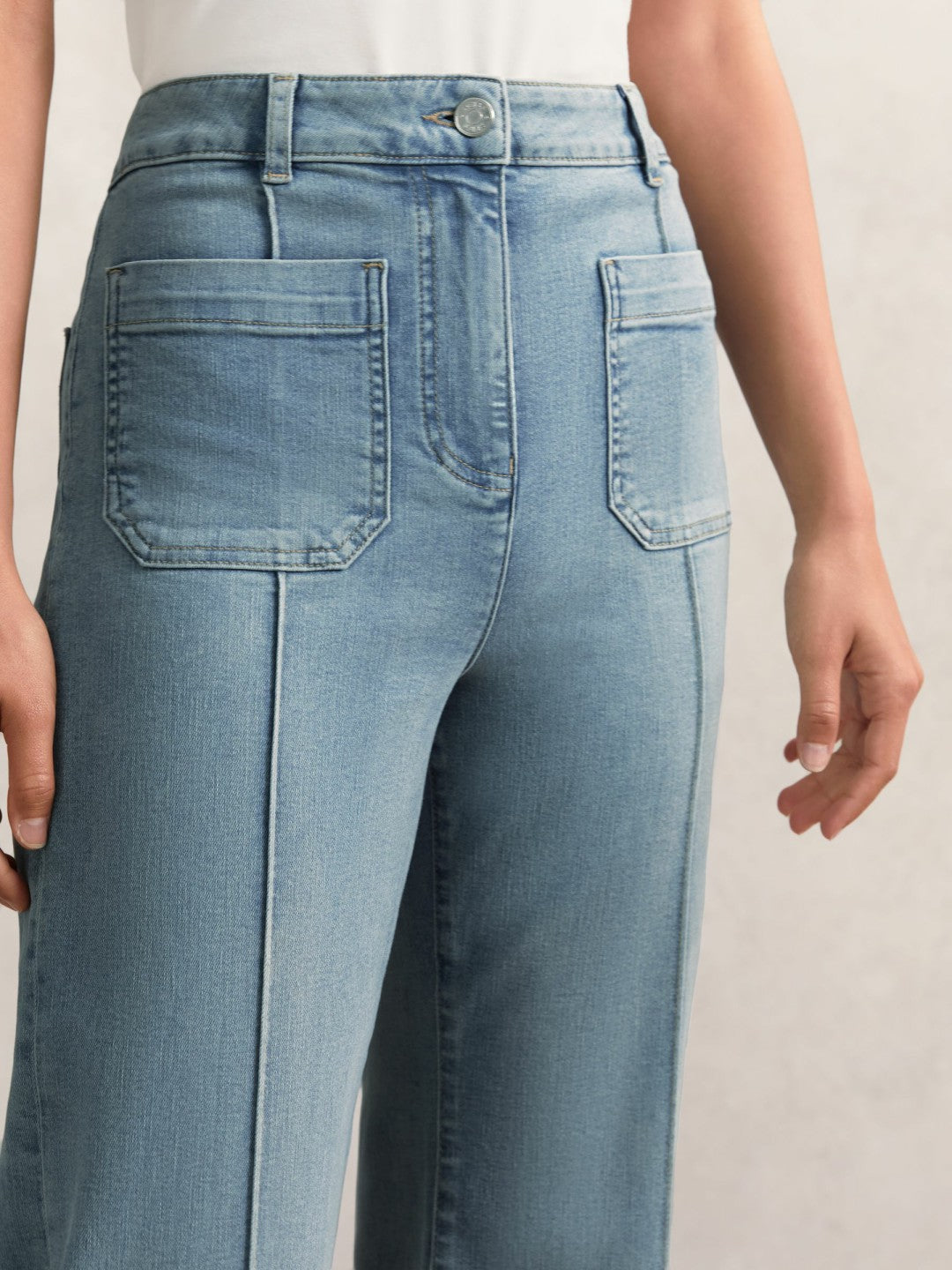 Petite Patch-Pocket Flared Jeans in Light Blue Women | Reiss