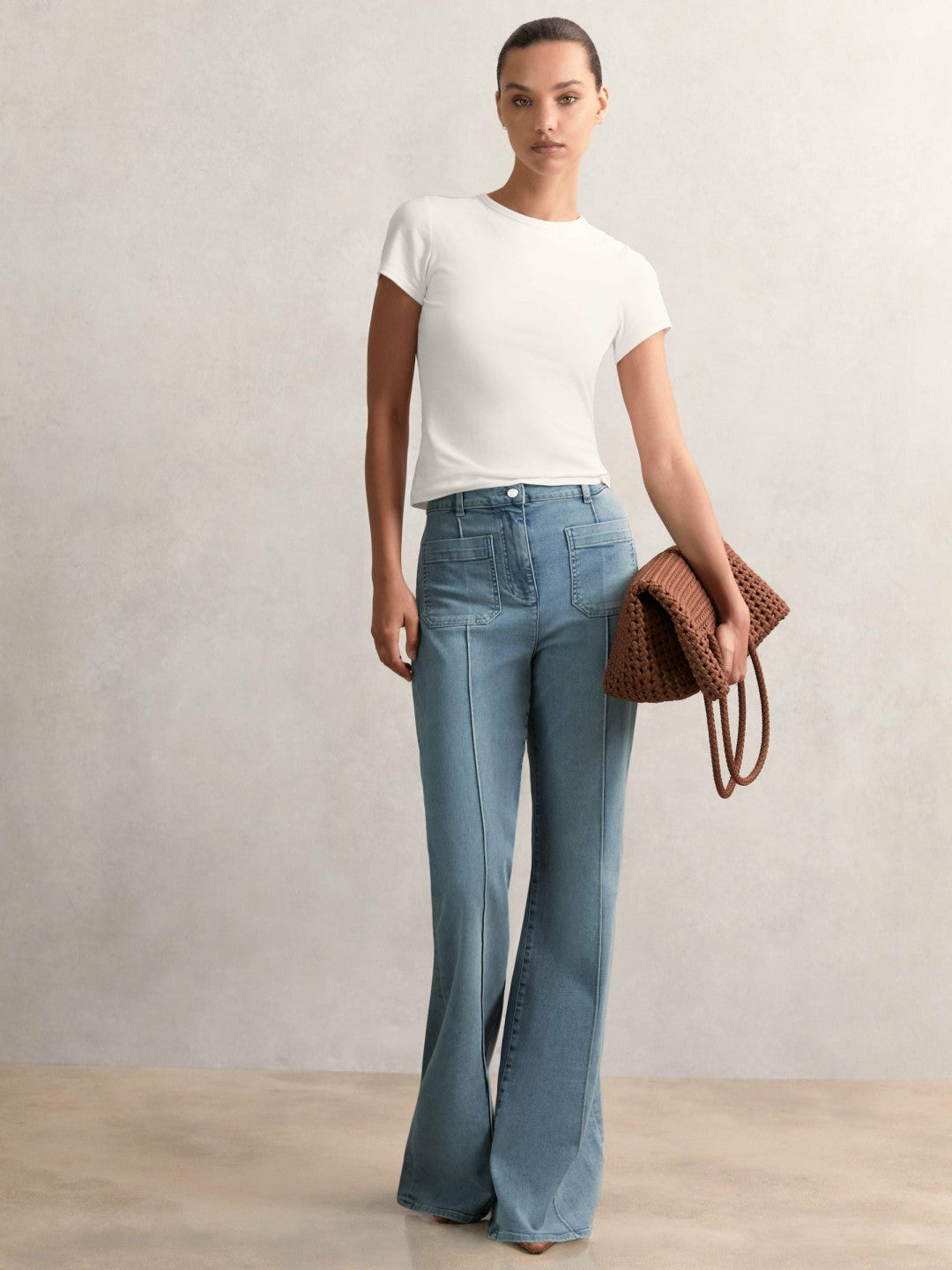 Petite Patch-Pocket Flared Jeans in Light Blue Women | Reiss