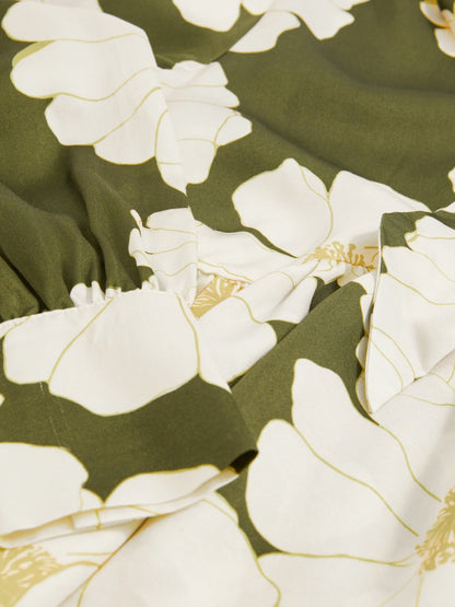 Floral Tie-Neck Swing Blouse in Ivory/Green Women | Reiss