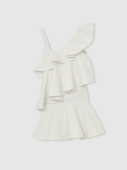 Cotton Tiered Ruffle Mini Dress in Ivory Women | Reiss