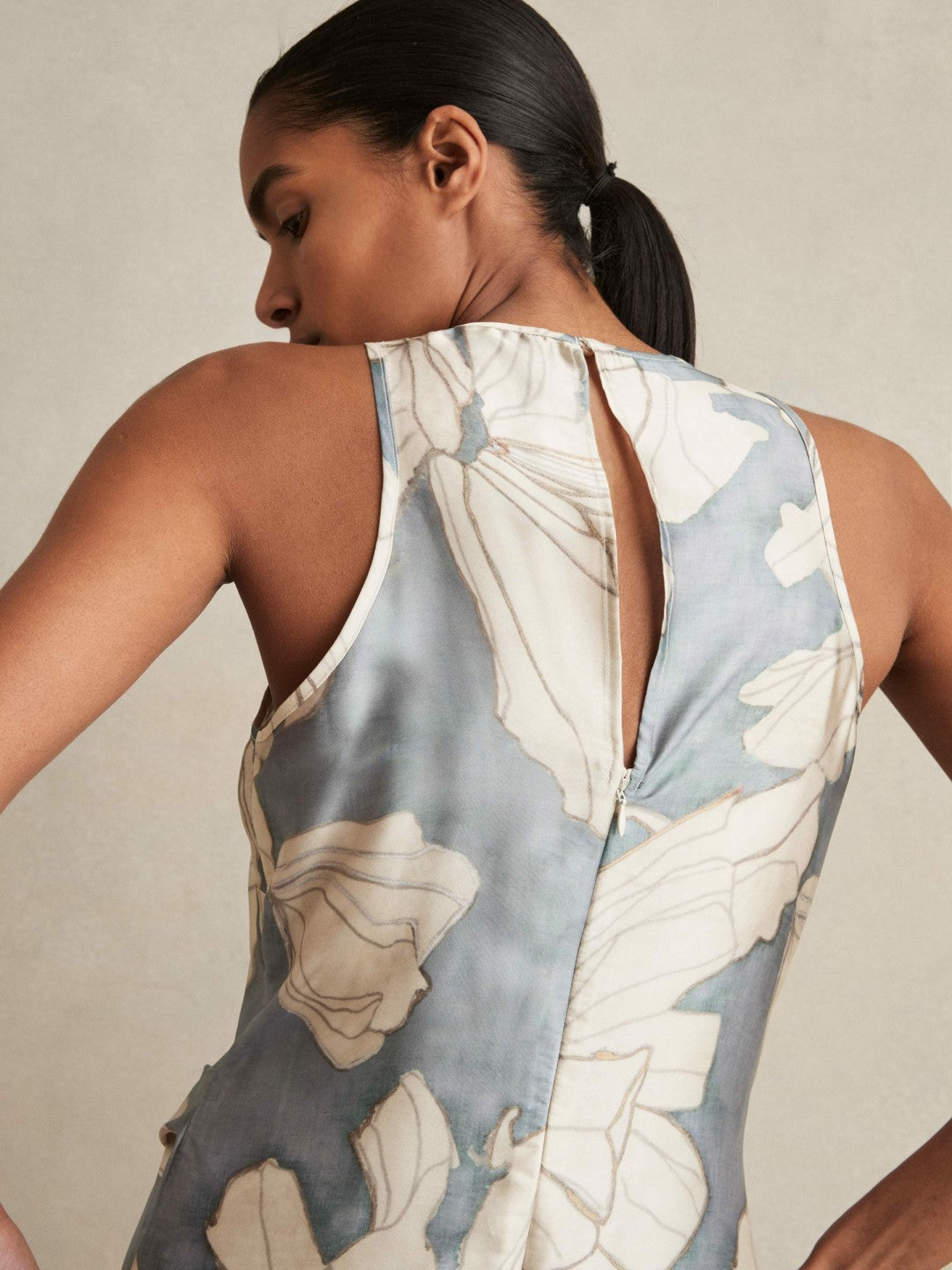 Satin Floral Drape Midi Dress in Blue Women | Reiss