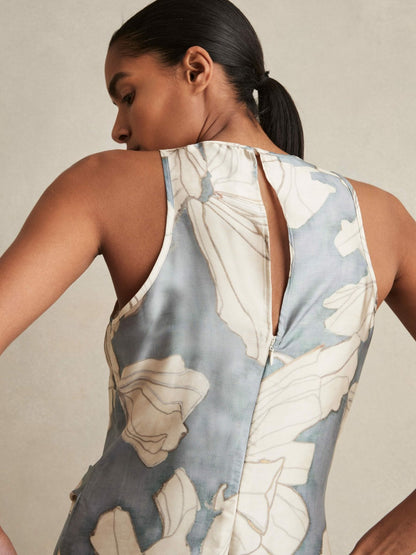 Satin Floral Drape Midi Dress in Blue Women | Reiss
