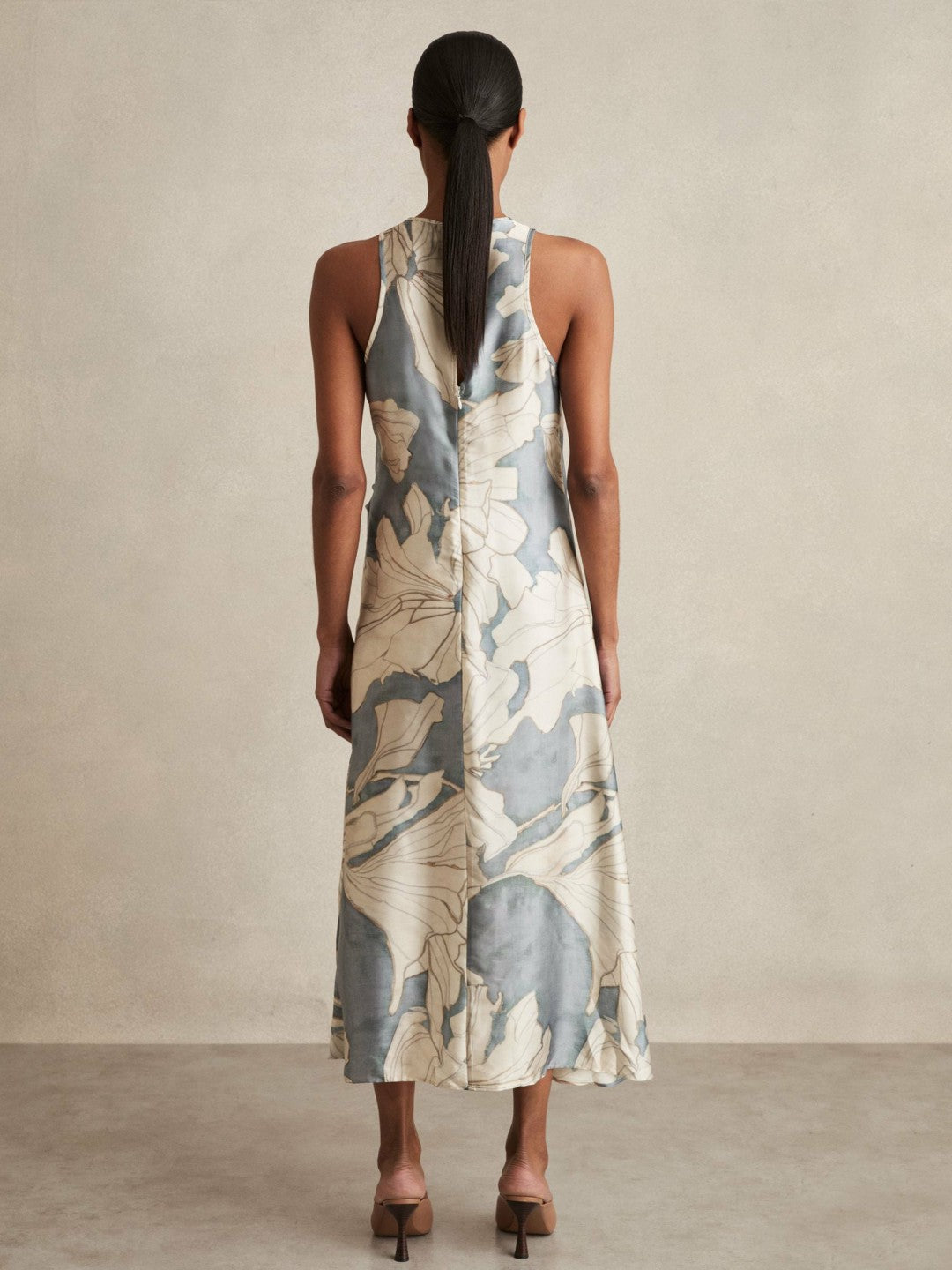 Satin Floral Drape Midi Dress in Blue Women | Reiss