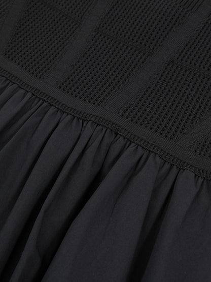 Perforated-Knit Cotton-Skirt Midi Dress in Navy Women | Reiss
