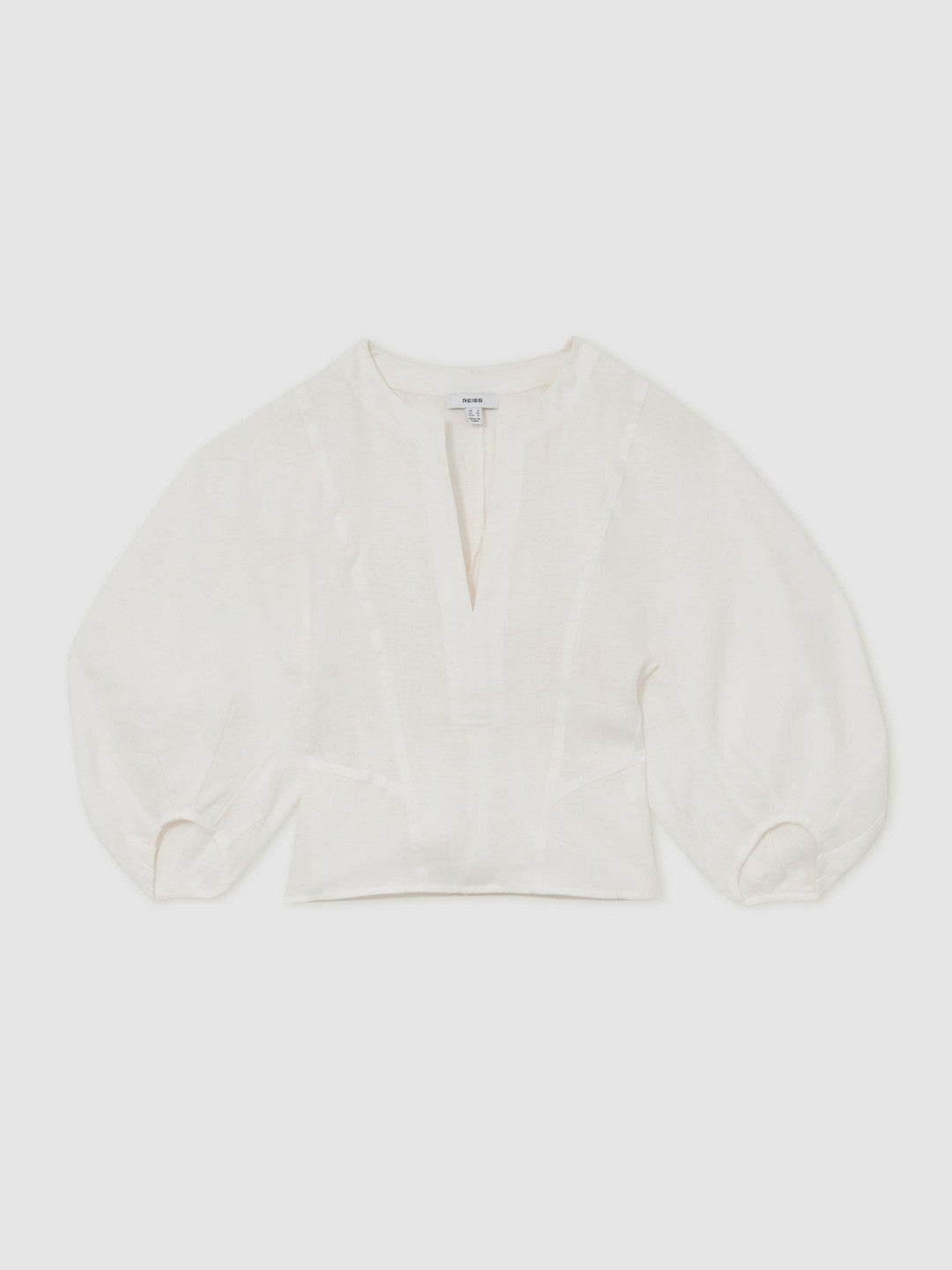 Linen Balloon-Sleeve Top in Ivory Women | Reiss
