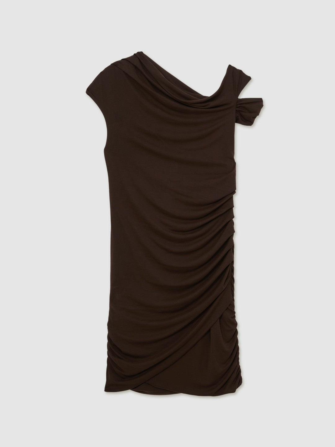 Ruched Jersey Mini Dress in Chocolate Brown Women | Reiss