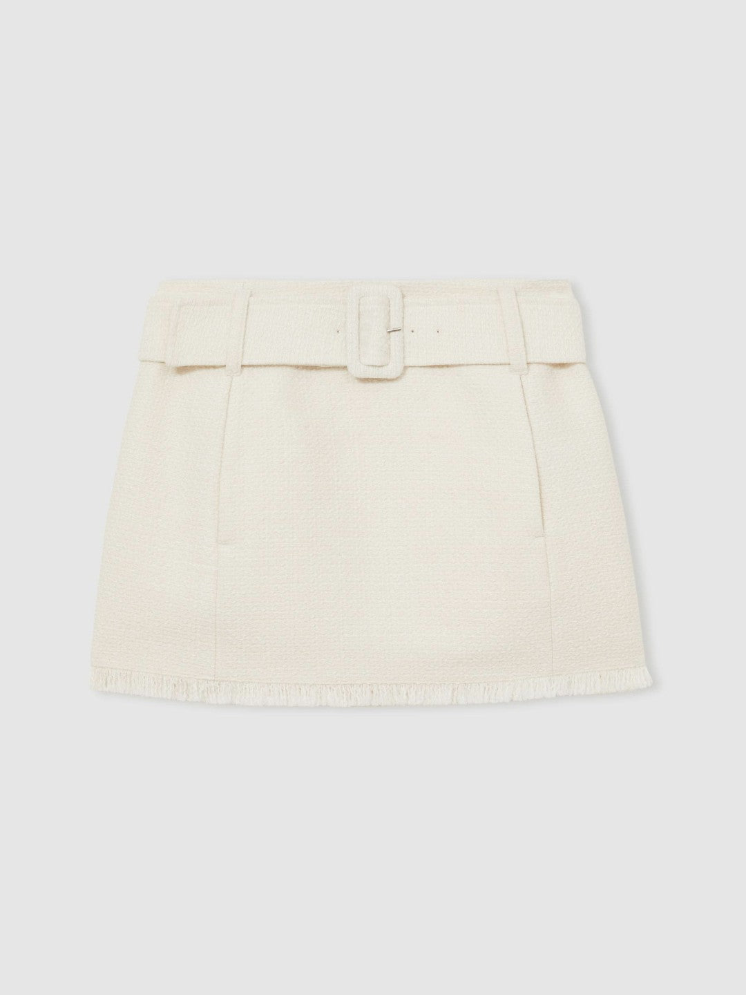 Bouclé Belted Mini Skirt With Wool and Cotton in White Women | Reiss