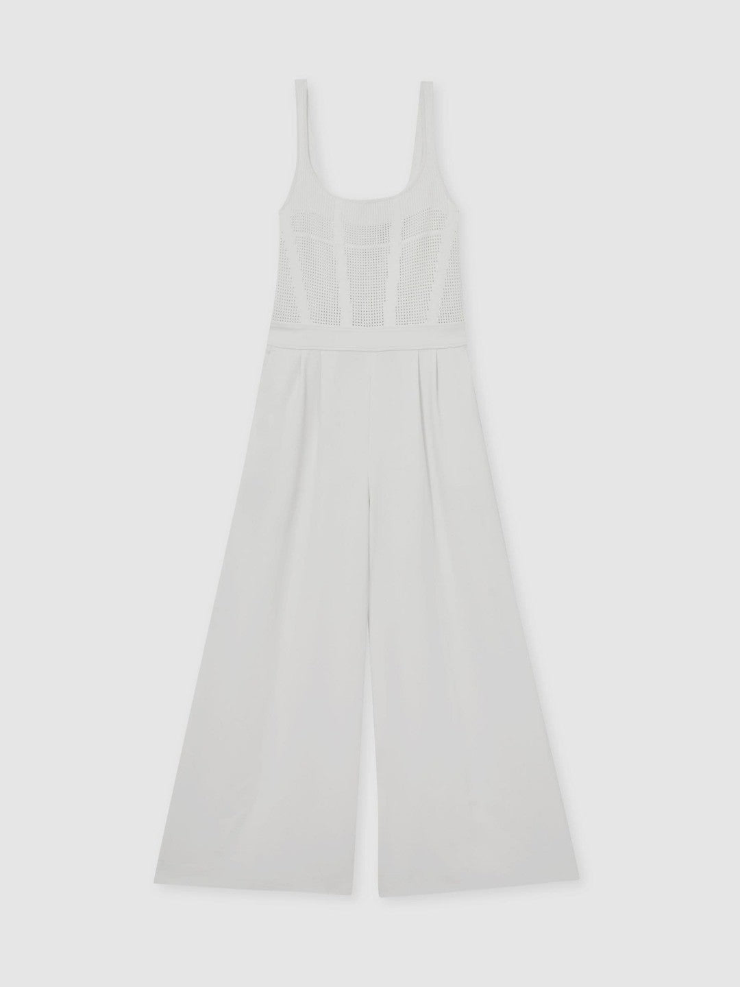Perforated-Knit Wide-Leg Jumpsuit in Ivory Women | Reiss