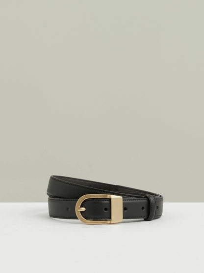 Leather Curved-Buckle Belt in Black Women | Reiss