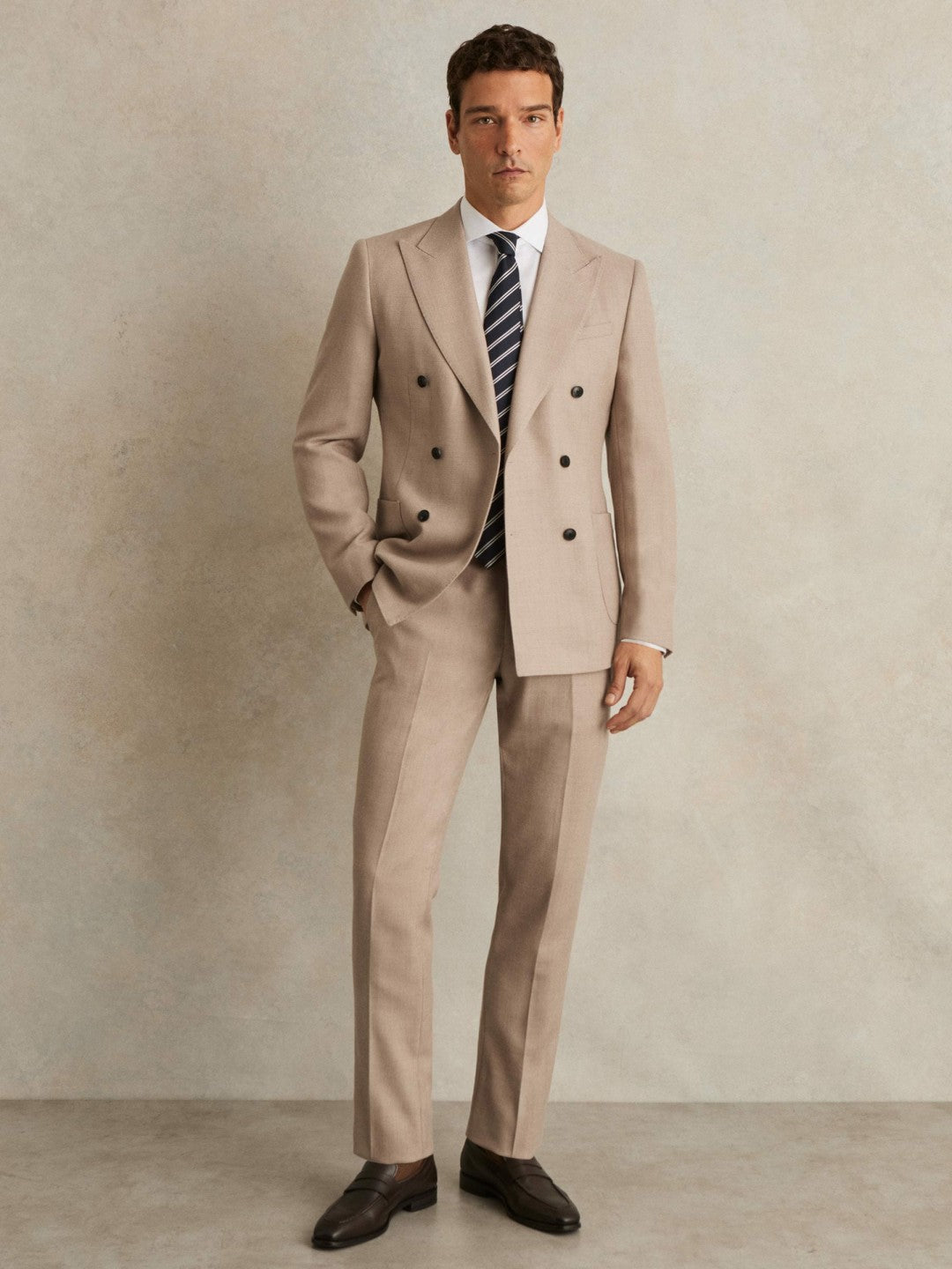 Wool-Blend Slim-Fit Suit Trousers in Oatmeal Brown Men | Reiss