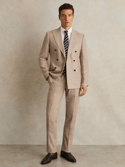 Wool-Blend Slim-Fit Suit Trousers in Oatmeal Brown Men | Reiss