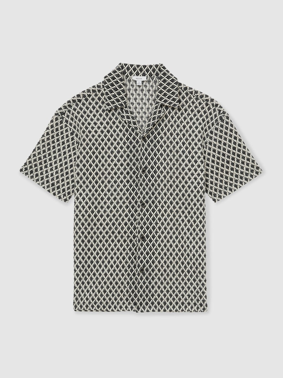 Geometric-Crochet Cuban-Collar Shirt in Navy/White Men | Reiss