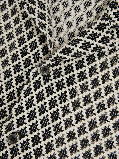 Geometric-Crochet Cuban-Collar Shirt in Navy/White Men | Reiss