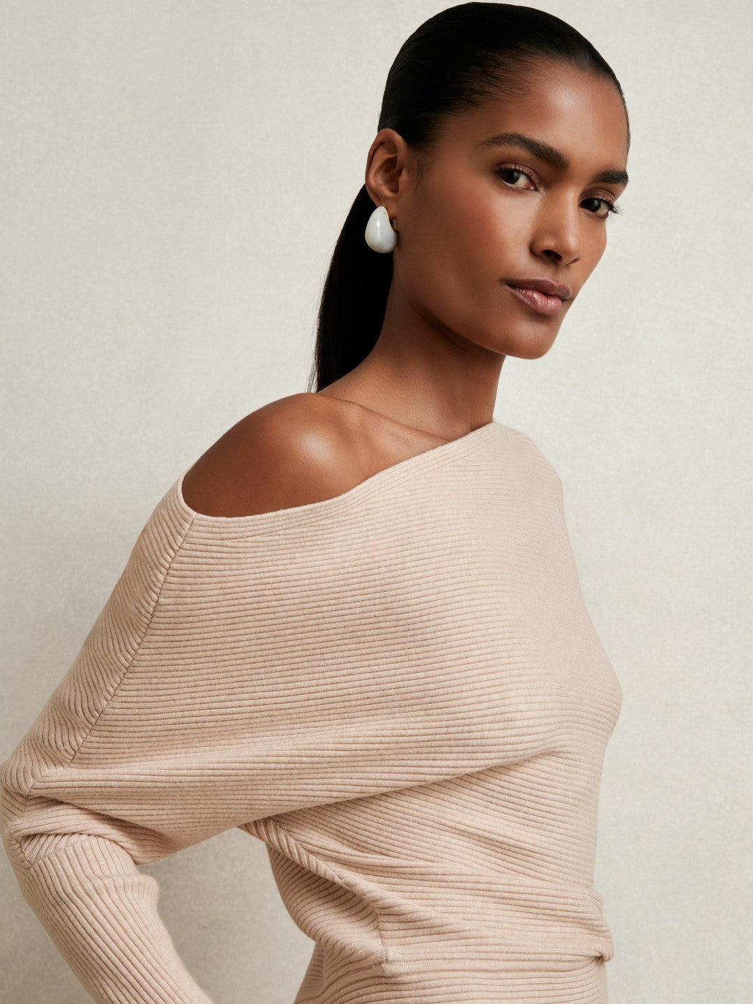 Asymmetric Draped Knitted Jumper in Oatmeal Neutral Women | Reiss