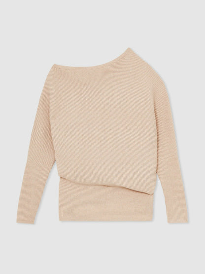 Asymmetric Draped Knitted Jumper in Oatmeal Neutral Women | Reiss