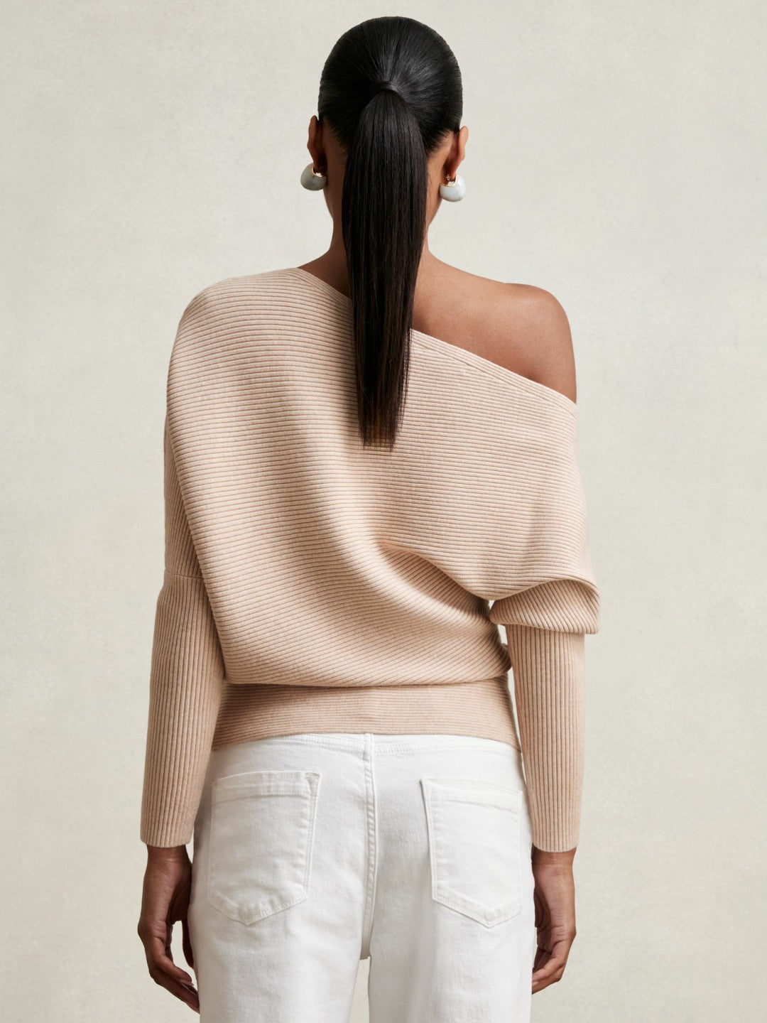 Asymmetric Draped Knitted Jumper in Oatmeal Neutral Women | Reiss