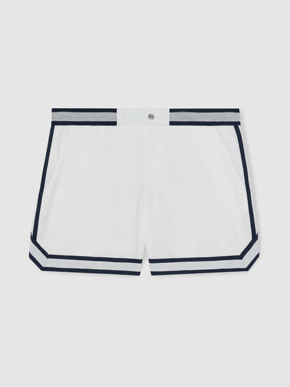 | Ché Stripe-Trim Swim Shorts in White Men | Reiss