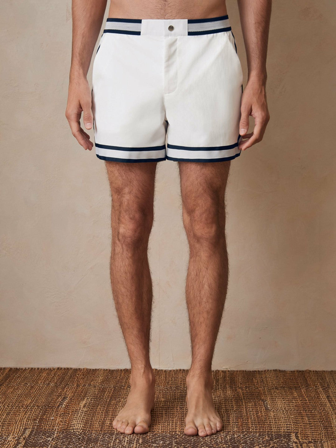 | Ché Stripe-Trim Swim Shorts in White Men | Reiss