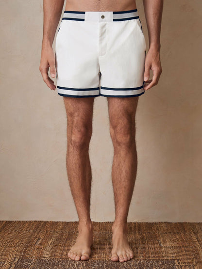 | Ché Stripe-Trim Swim Shorts in White Men | Reiss